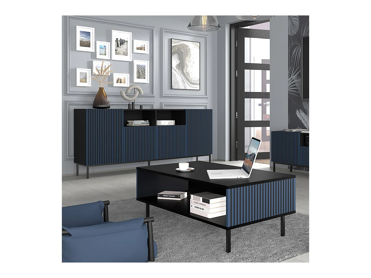 Table basse 90 cm Philaé Bleu et Noir