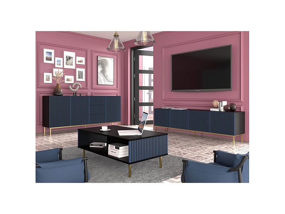 Table basse 90 cm Philaé Bleu et Noir