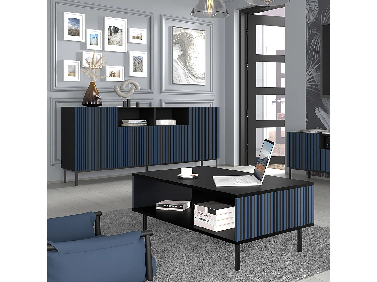 Table basse 90 cm Philaé Bleu et Noir