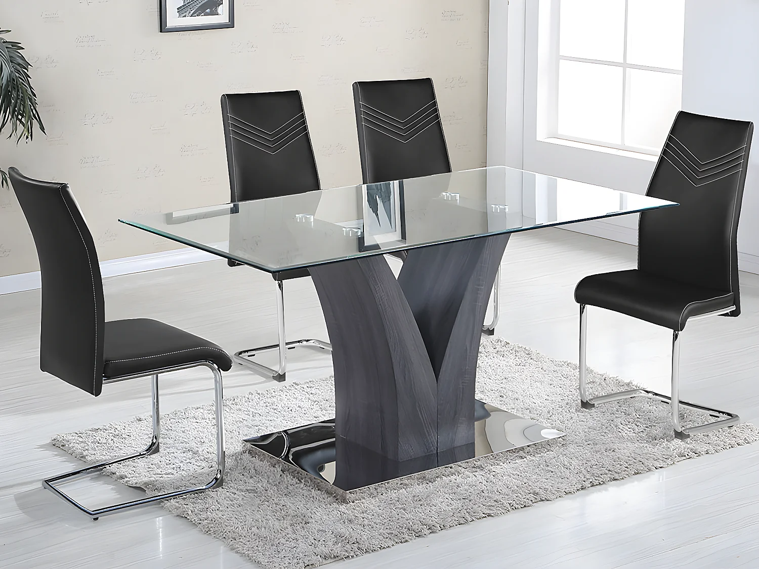 Conjunto 4 Cadeiras Pretty em Pele Sintética (Preto)