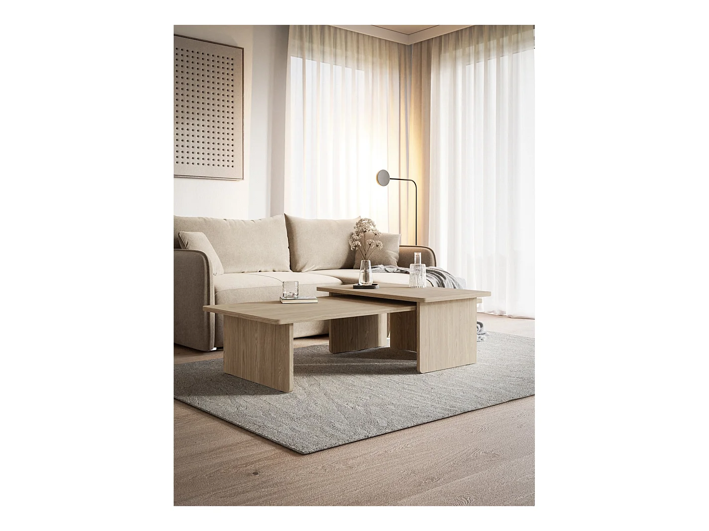 Set de 2 tables basses - 140x90 / 90x55 cm - aspect bois clair - USALO