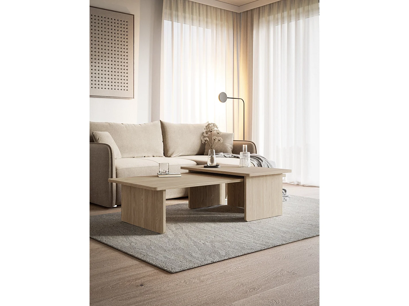 Set de 2 tables basses - 140x90 / 90x55 cm - aspect bois clair - USALO