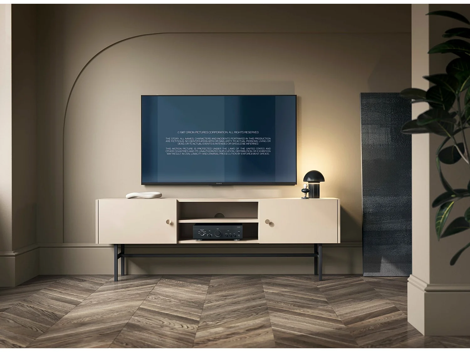 TV-Lowboard - Greige mit schwarzen Metallbeinen - 155 cm - DIVENOS