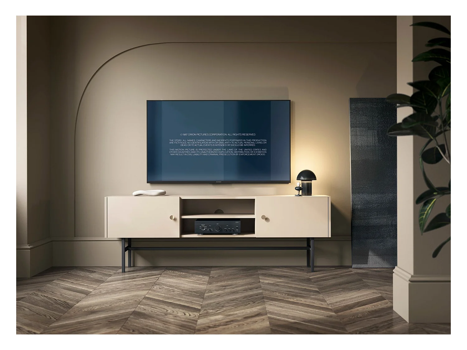 Meuble TV - 2 portes- 155 cm - grège - DIVENOS