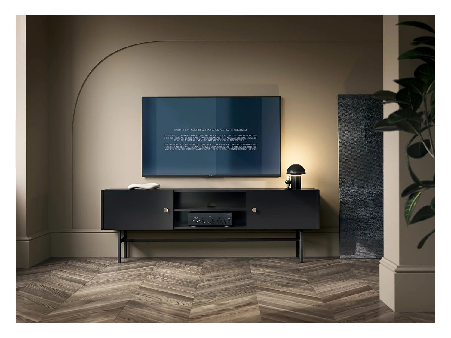 Meuble TV - 2 portes- 155 cm - noir - DIVENOS