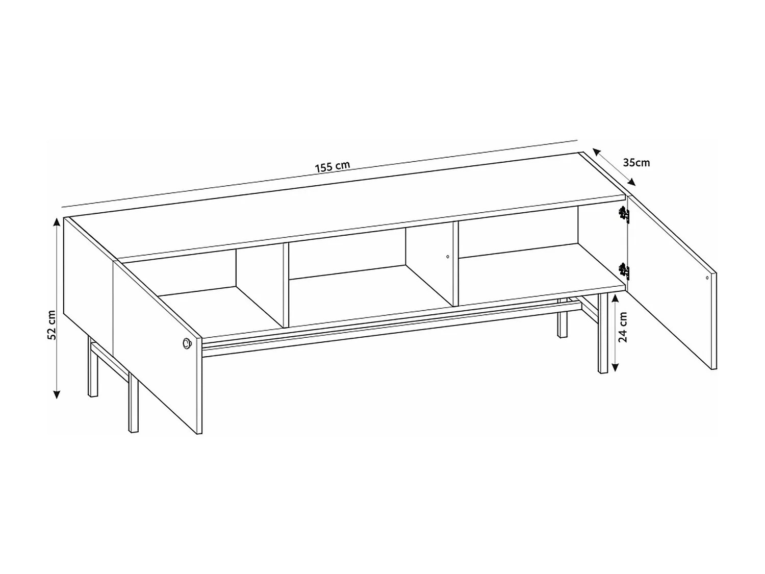 TV-Lowboard - Schwarz mit Metallbeinen - 155 cm - DIVENOS