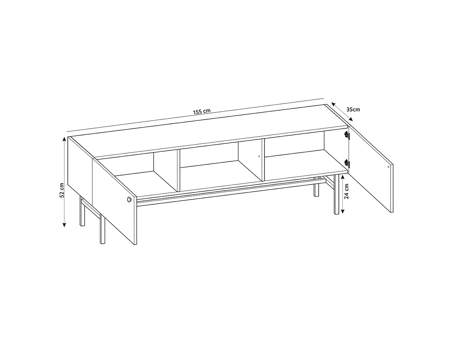 TV-Lowboard - Schwarz mit Metallbeinen - 155 cm - DIVENOS