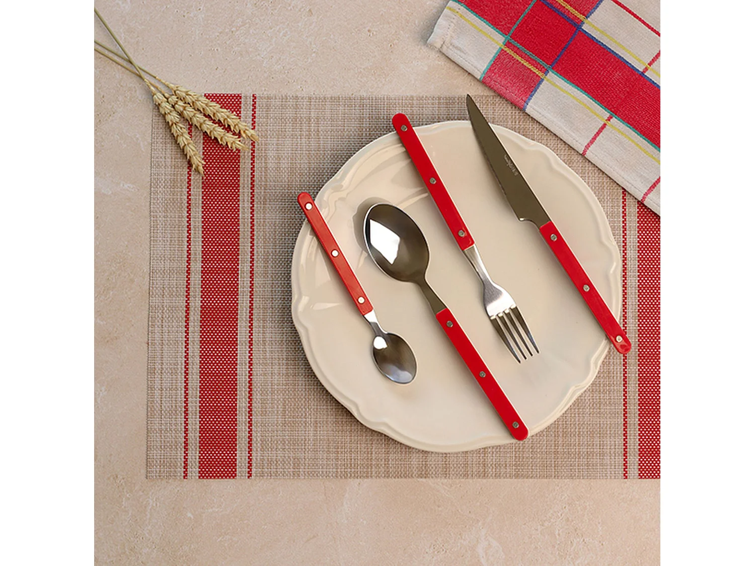 Novastyl - Lot 6 Sets De Table Tissé 45x30cm En Pvc Rouge Et Beige