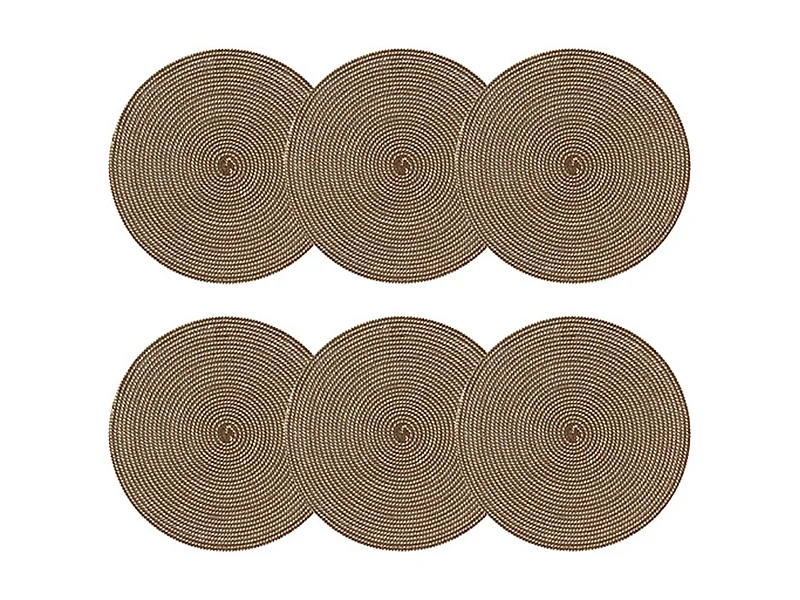 Novastyl - Lot6 Sets De Table Tisse Rond 36cm En Papier Et Coton Naturel Et Marron
