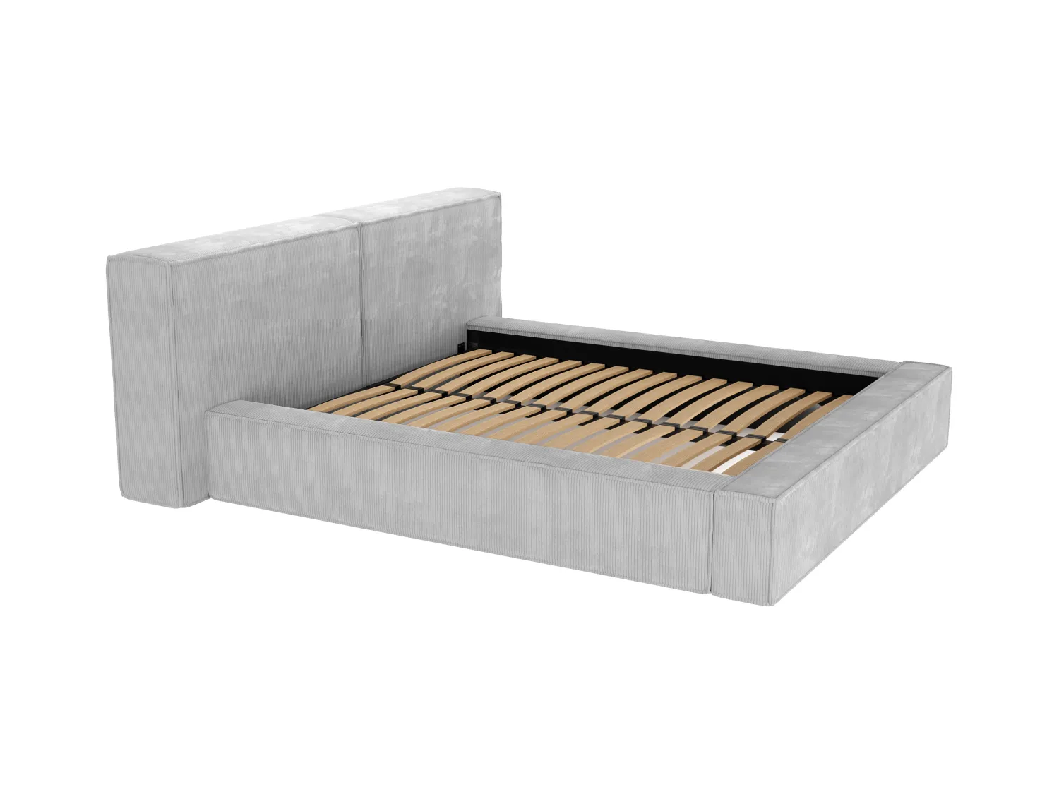 Cama baúl 200 x 200 cm - Terciopelo acanalado - Gris claro + Colchón - TIMANO de Pascal Morabito
