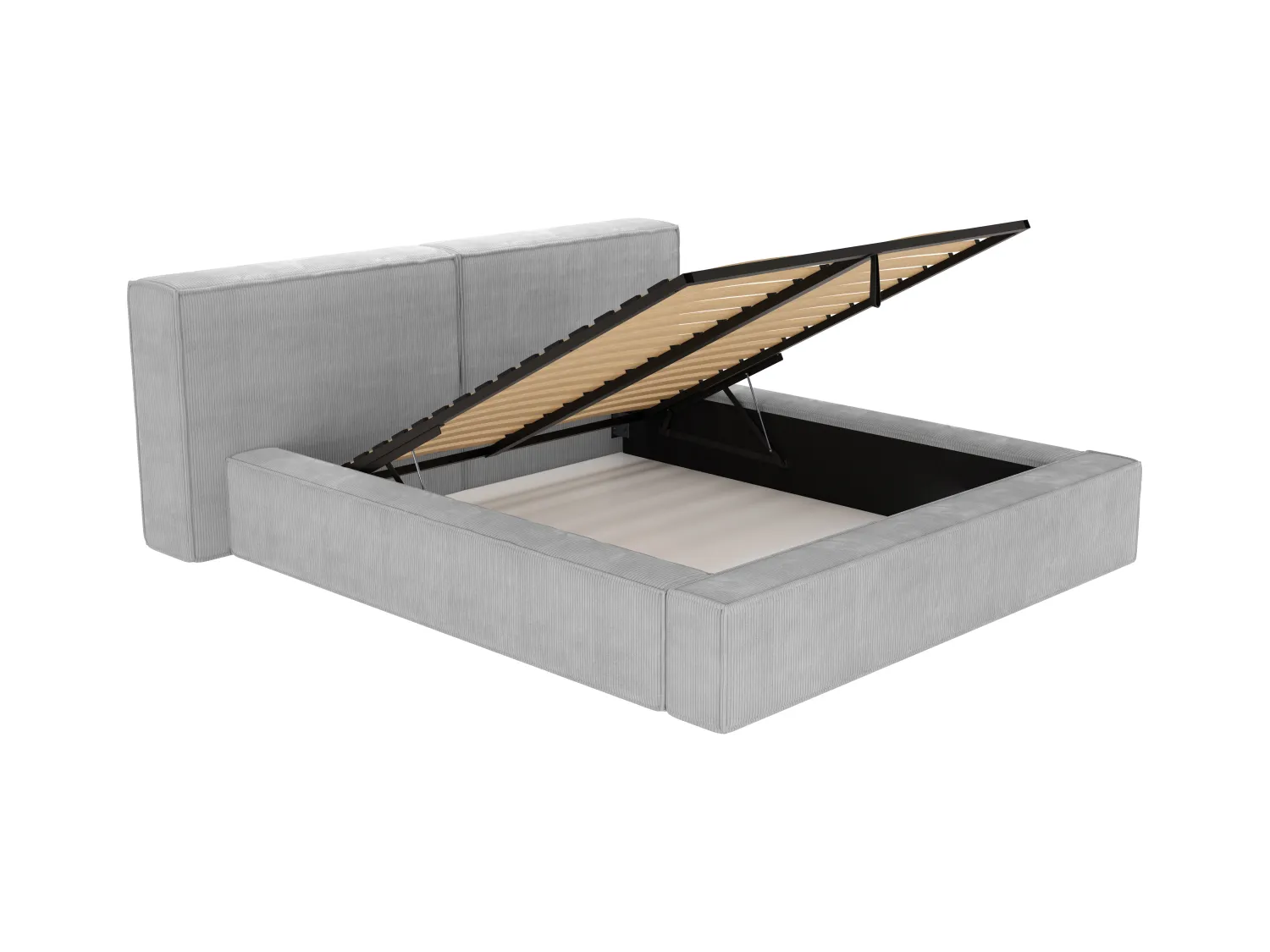Cama baúl 200 x 200 cm - Terciopelo acanalado - Gris claro + Colchón - TIMANO de Pascal Morabito