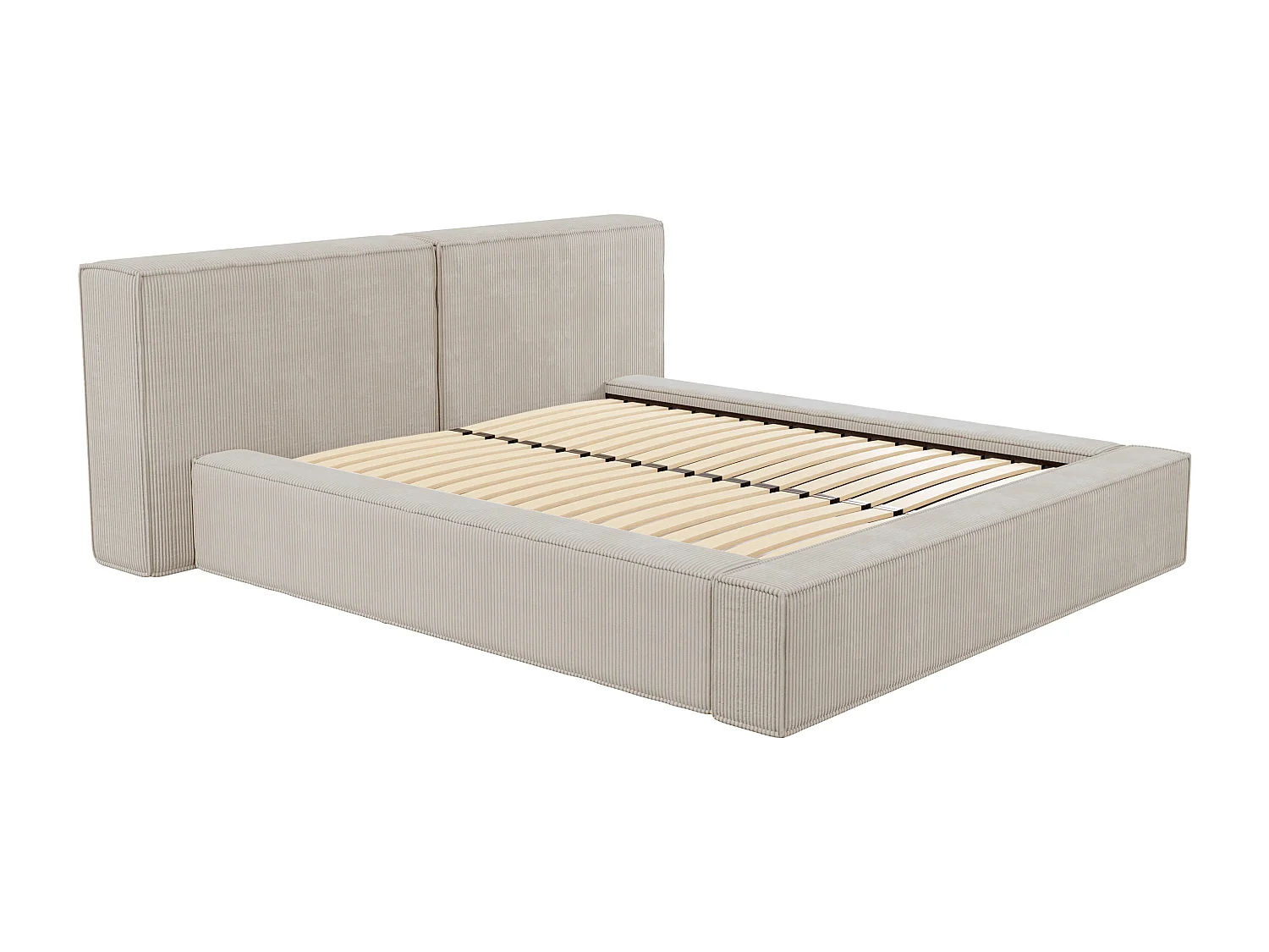 Lit coffre 200 x 200 cm - Velours côtelé - Beige + Matelas - TIMANO de Pascal Morabito