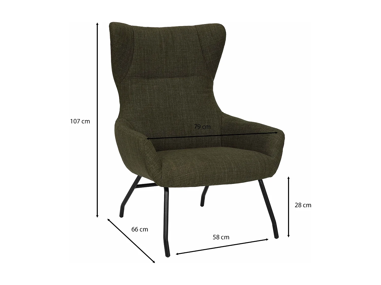 Fauteuil - olive et pieds en métal noir - SUPPET