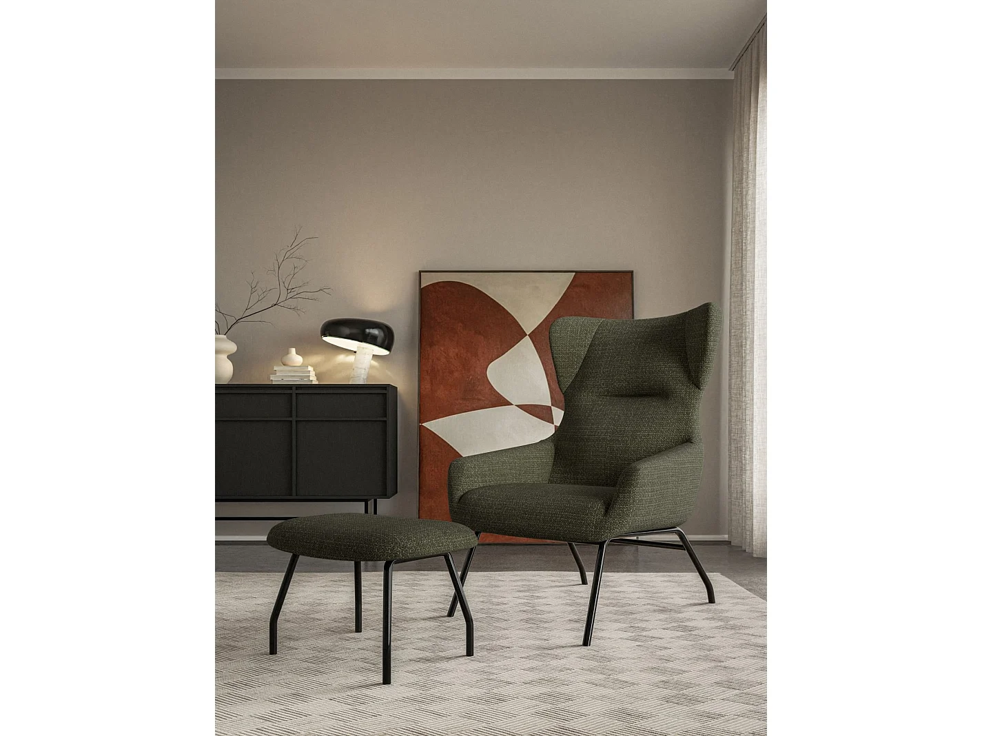 Fauteuil - olive et pieds en métal noir - SUPPET