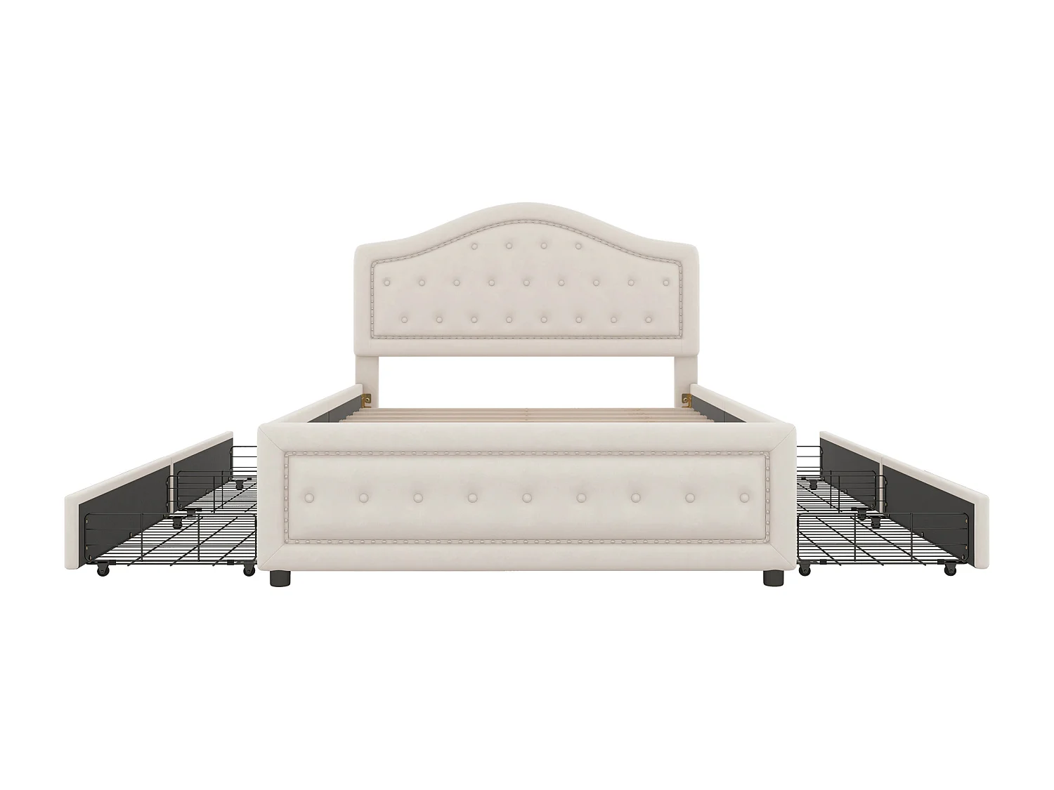 Lit capitonné 140 x 200 cm avec 4 tiroirs et tête de lit - velours - sommier à lattes -beige(sans matelas)