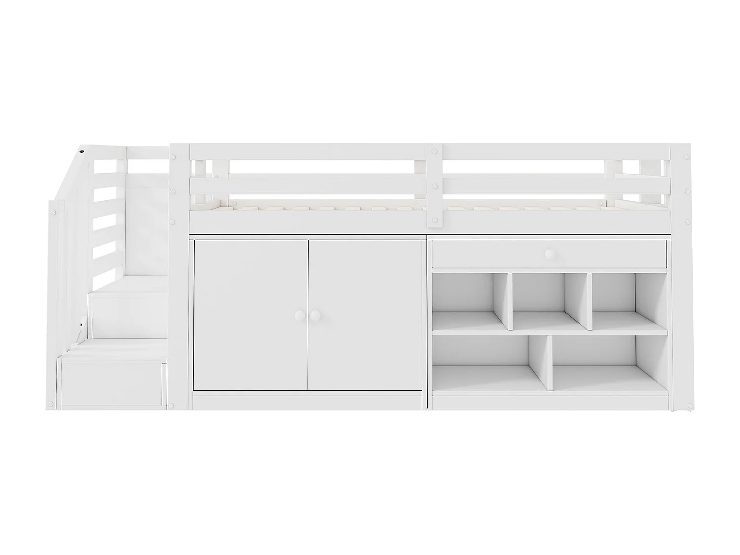 Cama multifuncional 90x200 cm con 2 puertas, 3 cajones y armario - madera maciza - blanco (sin colchón)