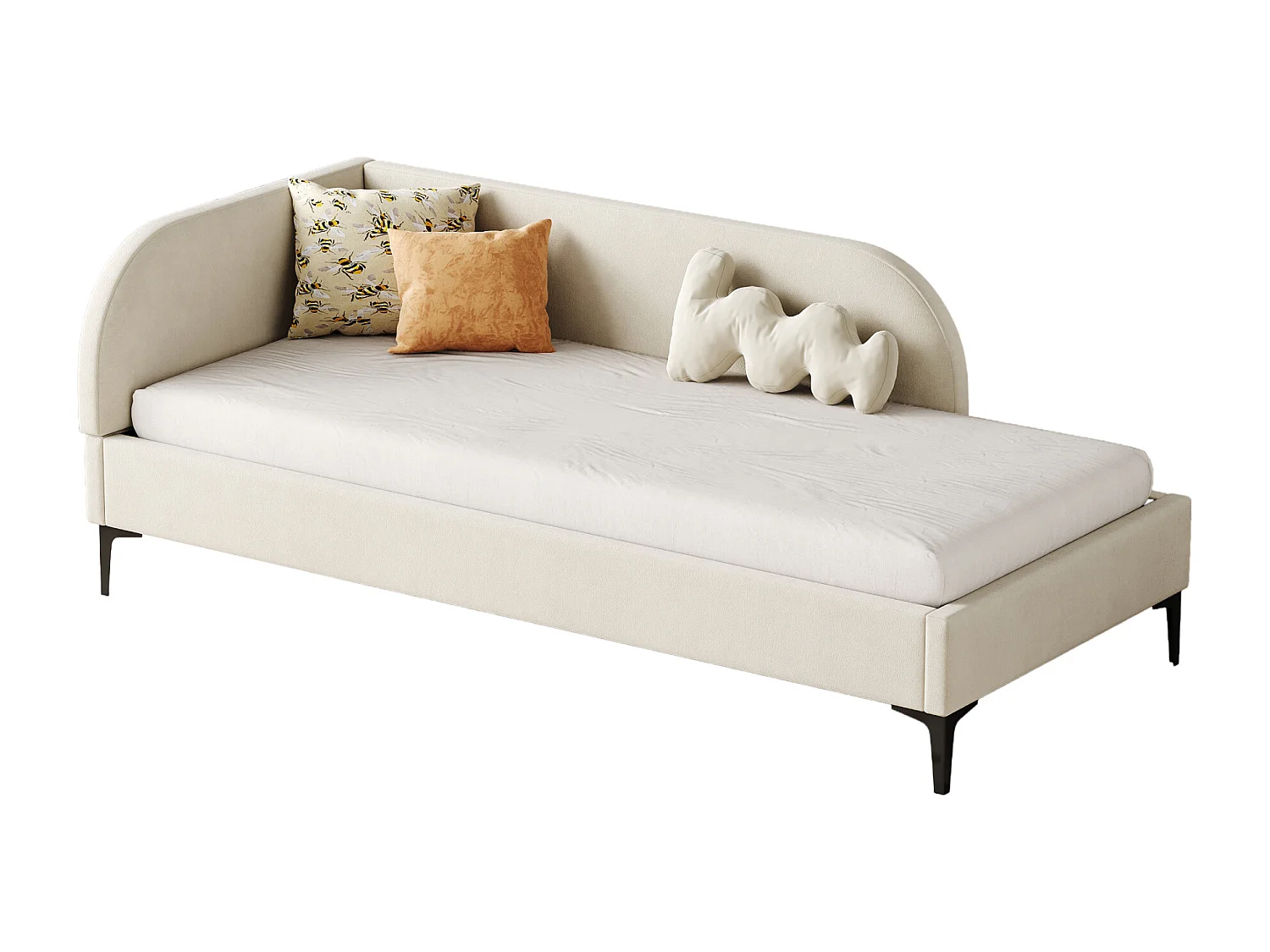 Gestoffeerd bed 90 x 200 cm met hoofdbord, slaapbank - Fluweel - Lattenbodem - Beige (zonder matras)