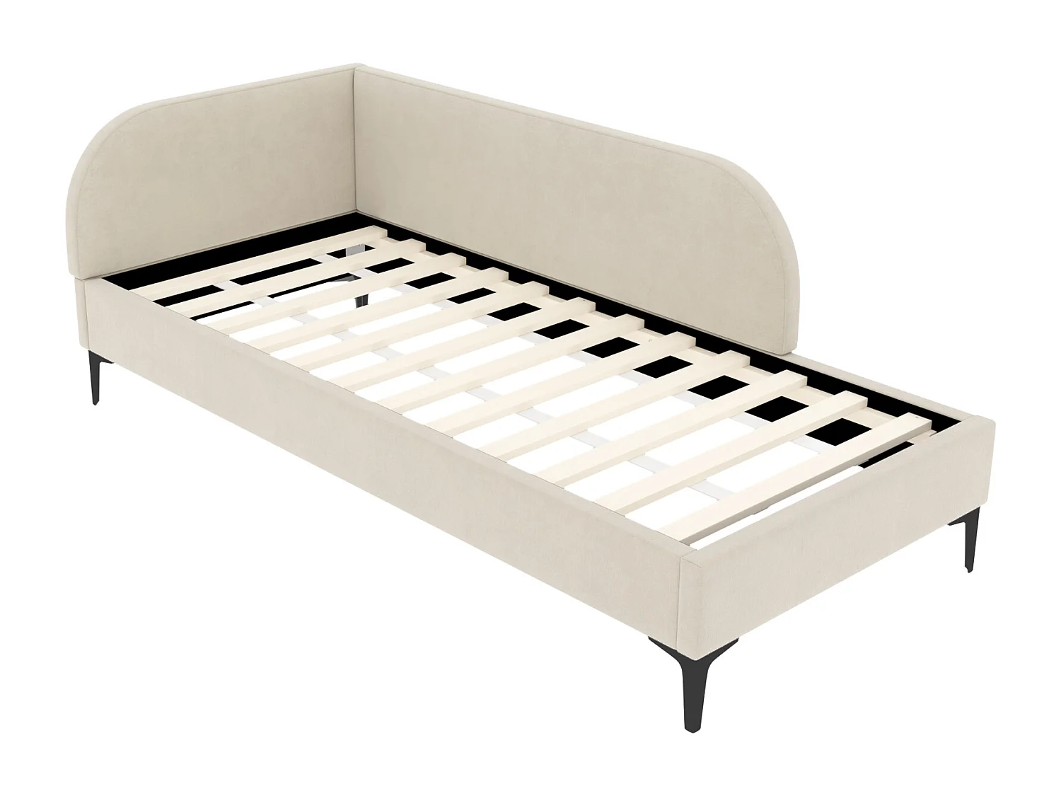 Gestoffeerd bed 90 x 200 cm met hoofdbord, slaapbank - Fluweel - Lattenbodem - Beige (zonder matras)