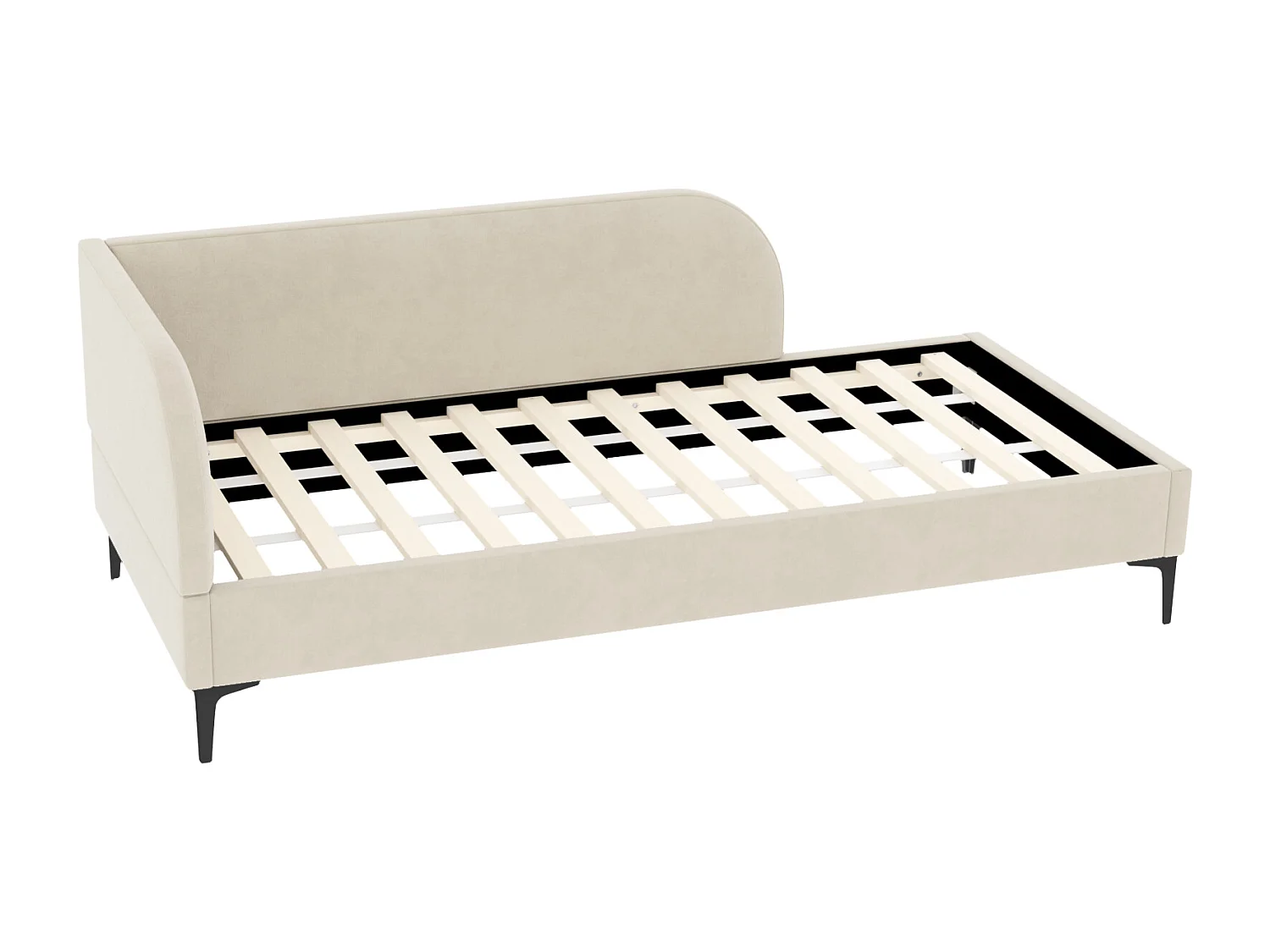Gestoffeerd bed 90 x 200 cm met hoofdbord, slaapbank - Fluweel - Lattenbodem - Beige (zonder matras)