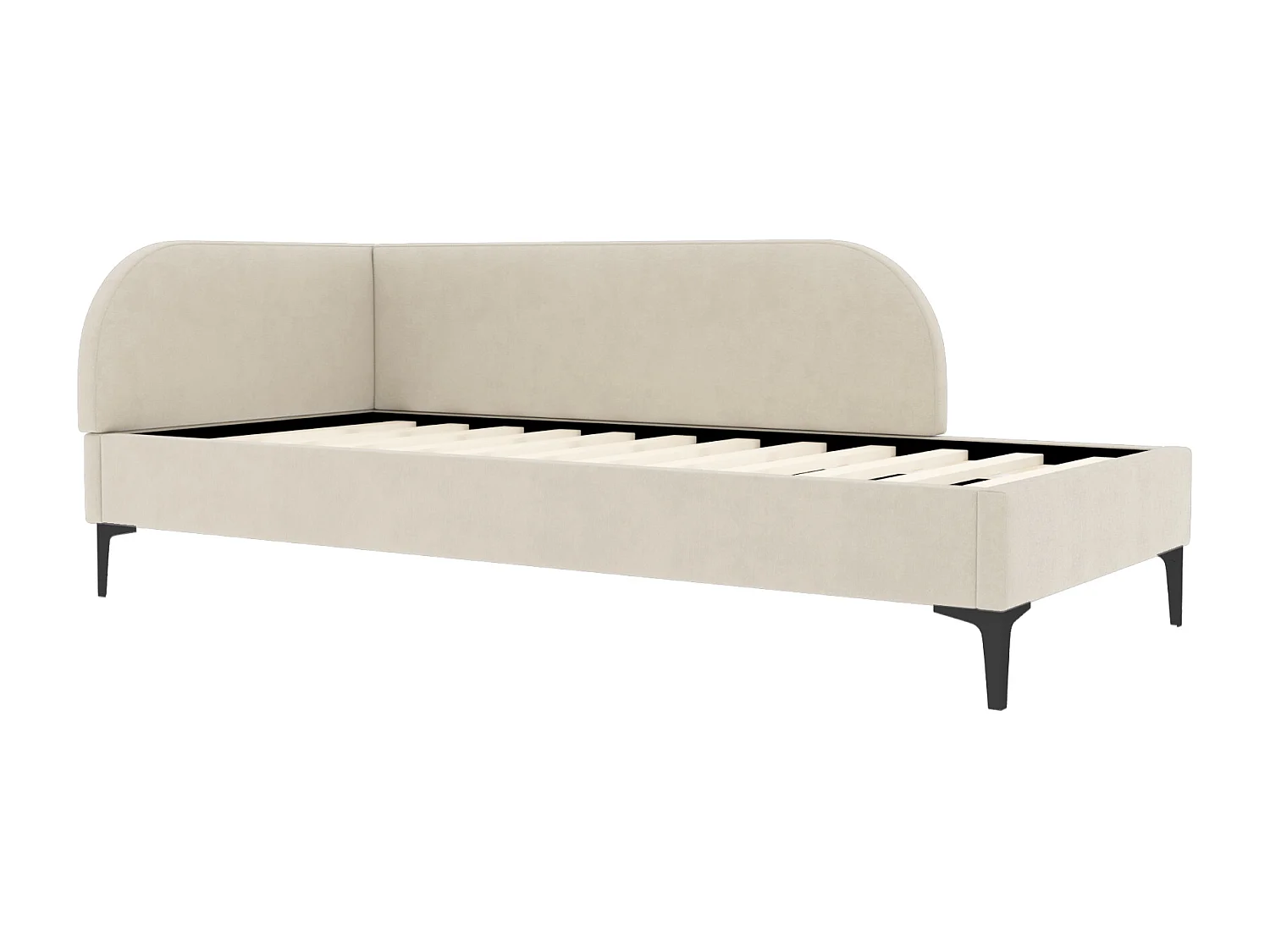 Gestoffeerd bed 90 x 200 cm met hoofdbord, slaapbank - Fluweel - Lattenbodem - Beige (zonder matras)