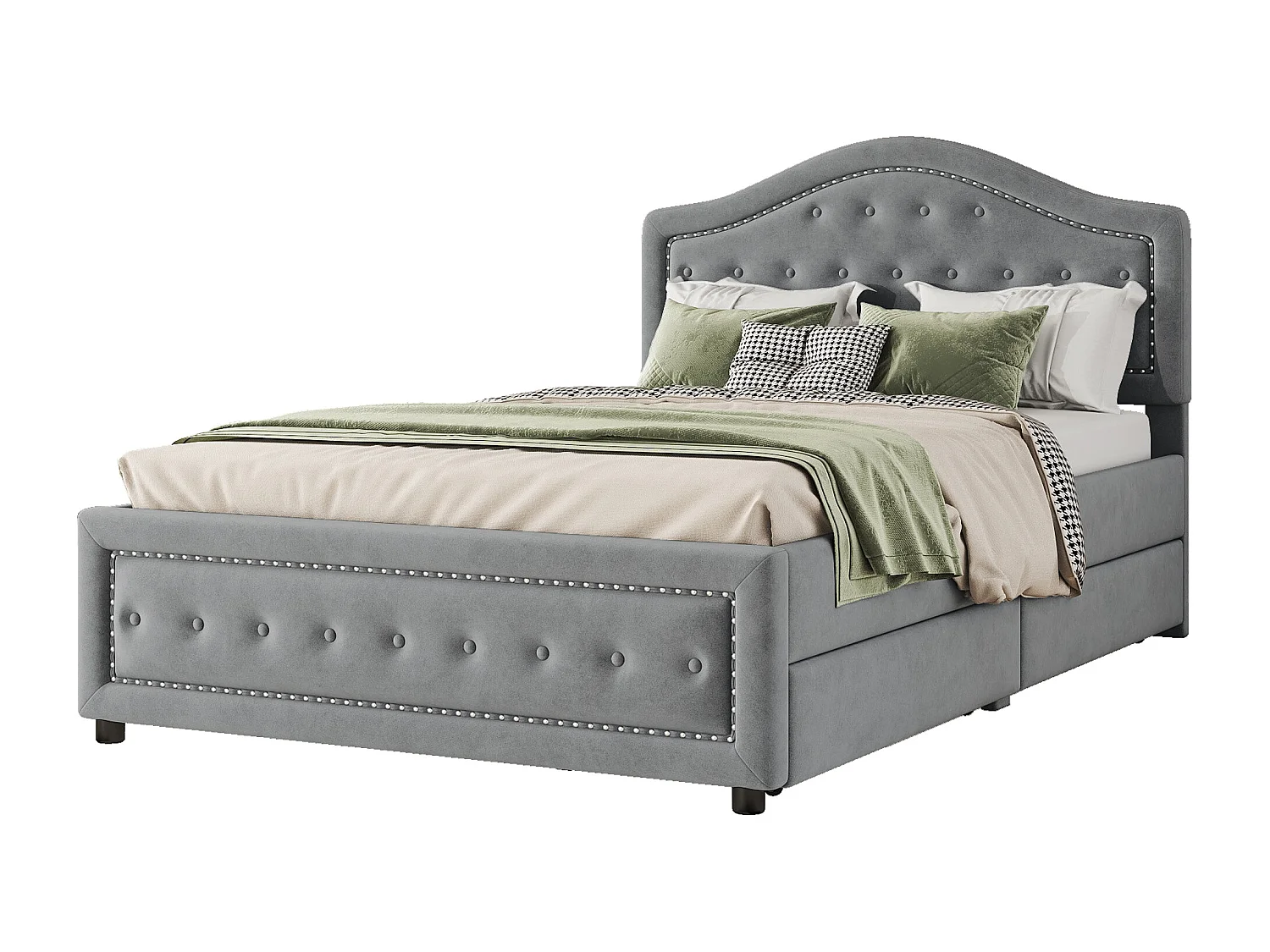 Gestoffeerd bed 140 x 200 cm met 4 lades en hoofdbord - fluweel - lattenbodem - grijs (zonder matras)