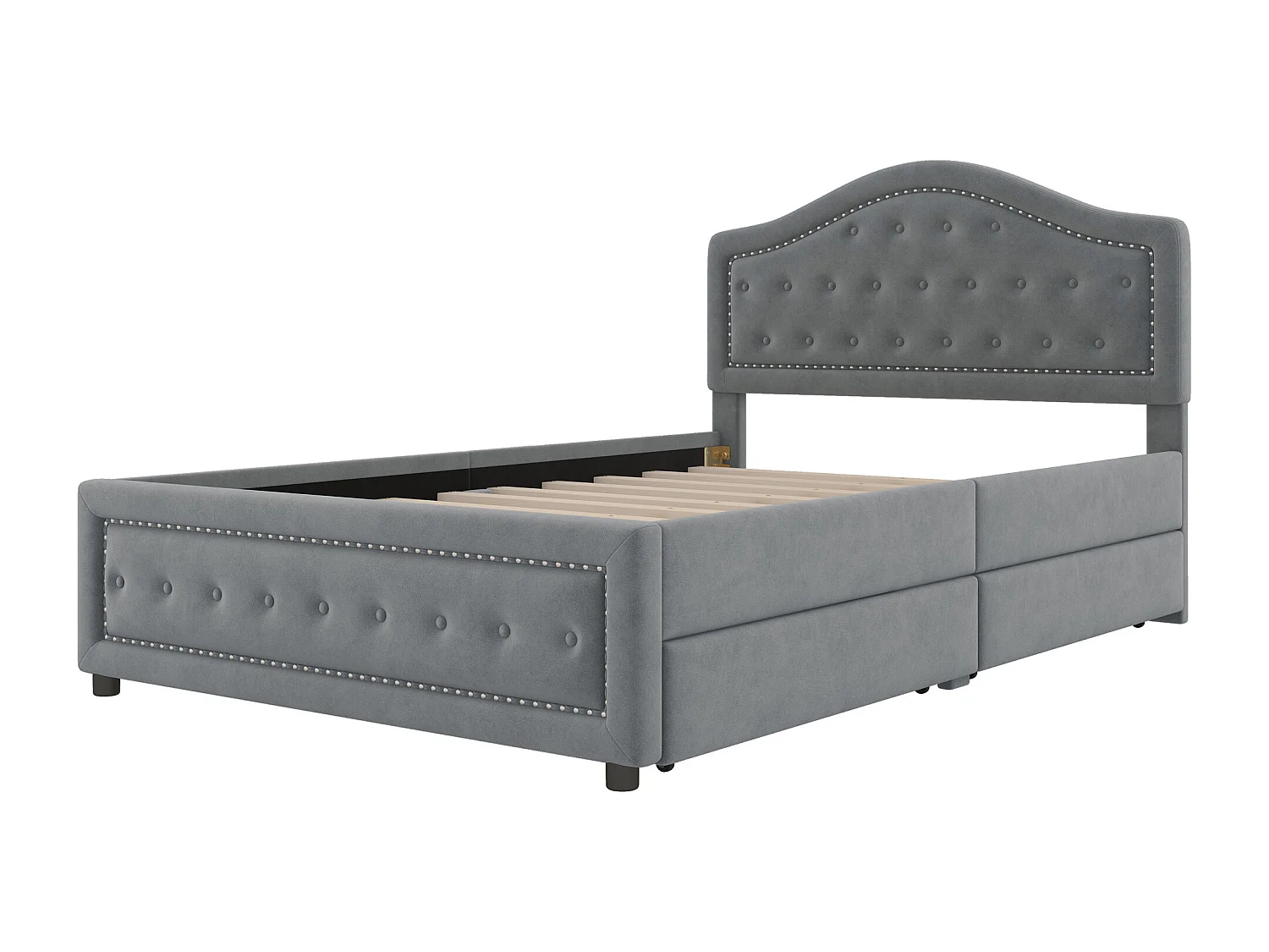 Gestoffeerd bed 140 x 200 cm met 4 lades en hoofdbord - fluweel - lattenbodem - grijs (zonder matras)