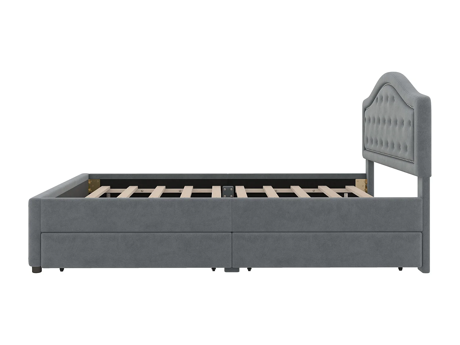 Gestoffeerd bed 140 x 200 cm met 4 lades en hoofdbord - fluweel - lattenbodem - grijs (zonder matras)