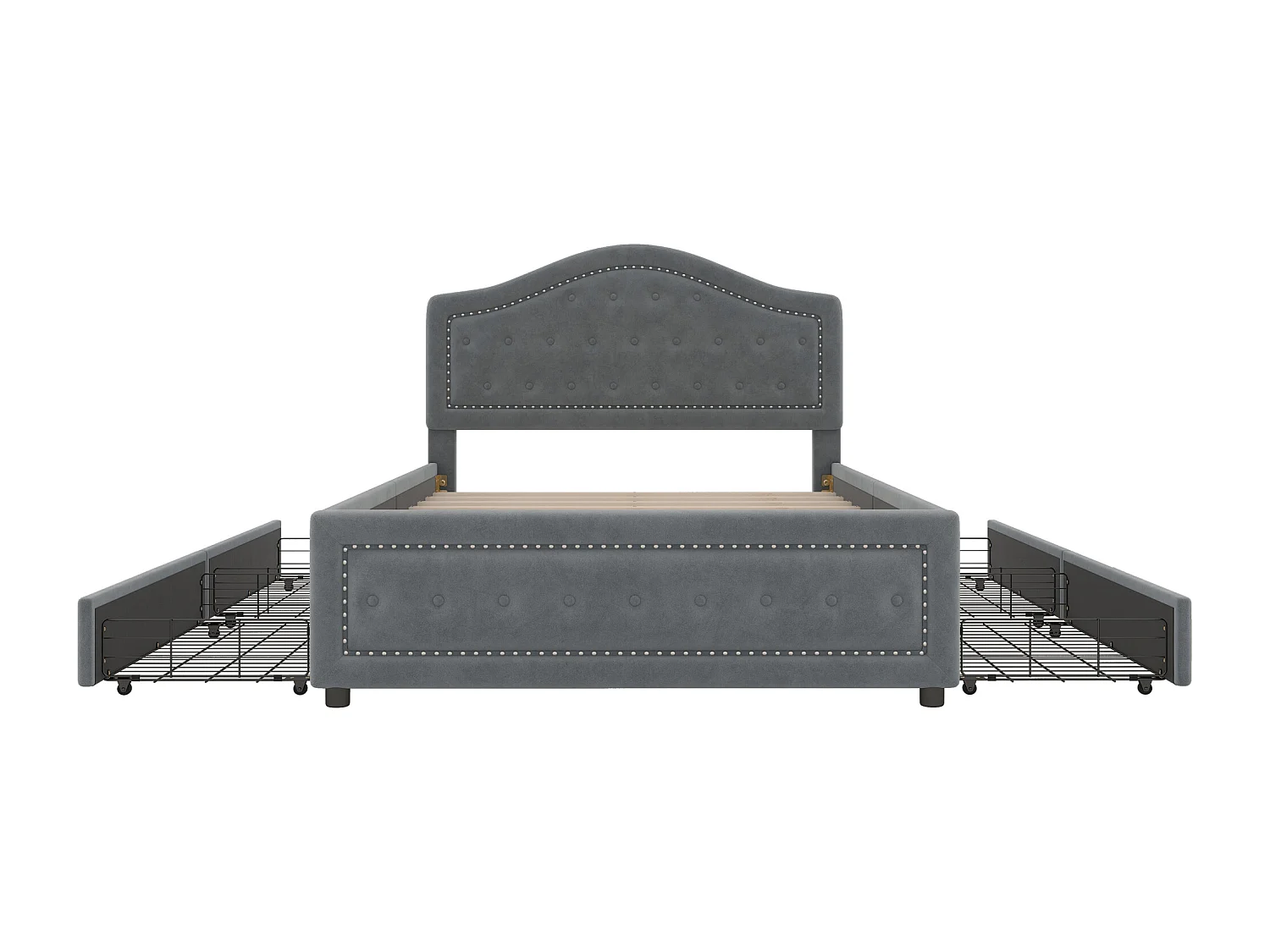 Gestoffeerd bed 140 x 200 cm met 4 lades en hoofdbord - fluweel - lattenbodem - grijs (zonder matras)