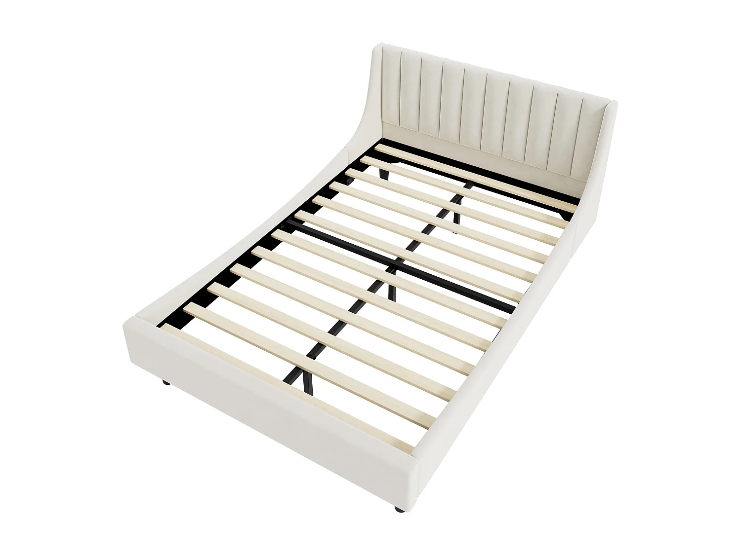 Gestoffeerd bed 140 x 200 met hoofdbord - fluweel - lattenbodem - beige (zonder matras)