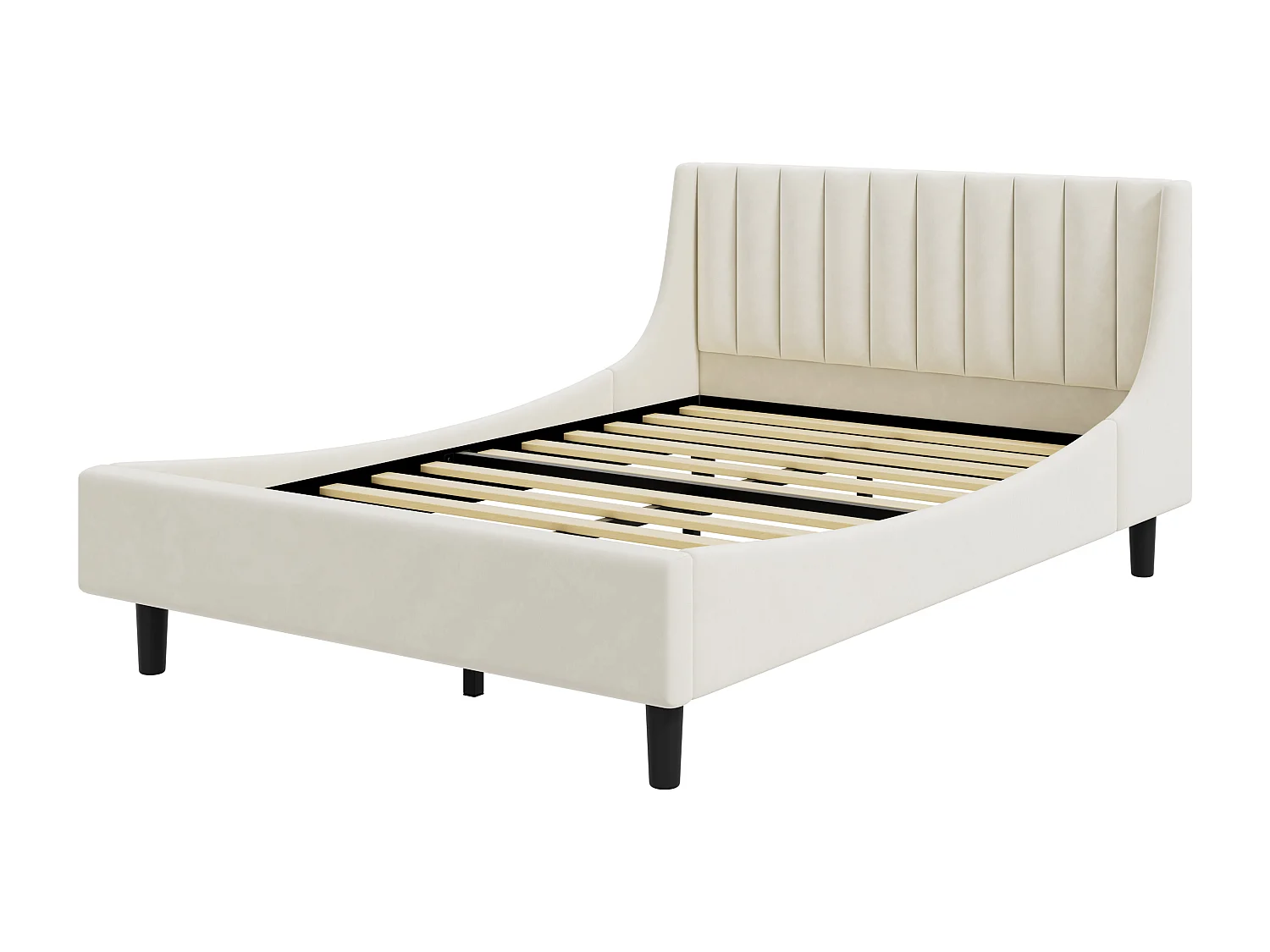 Cama estofada 140 x 200 com cabeceira - veludo - base de ripas - bege (sem colchão)