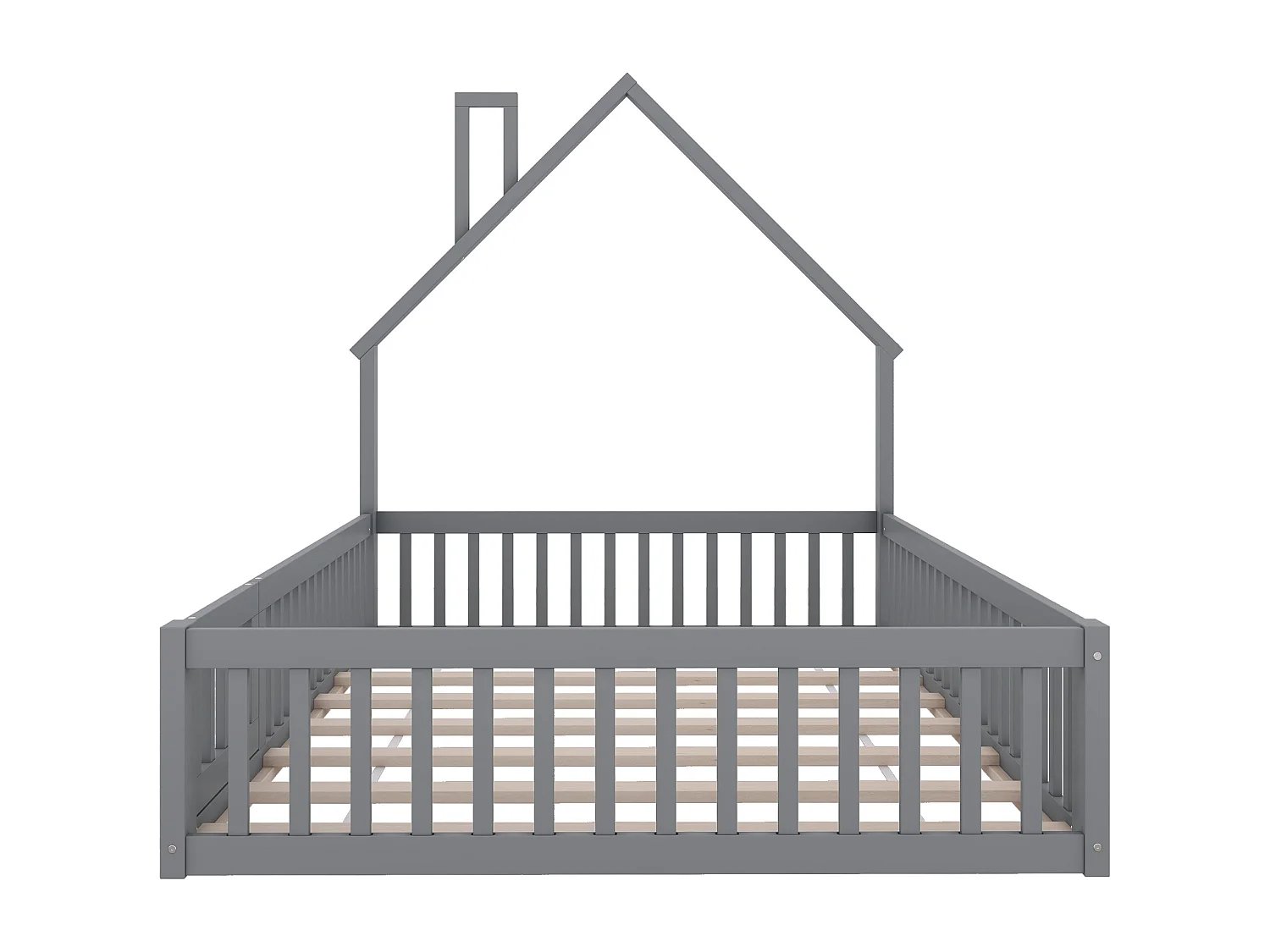 Letto per bambini 140 x 200 cm in legno di pino con sponde di sicurezza e porta, rete a doghe inclusa, grigio