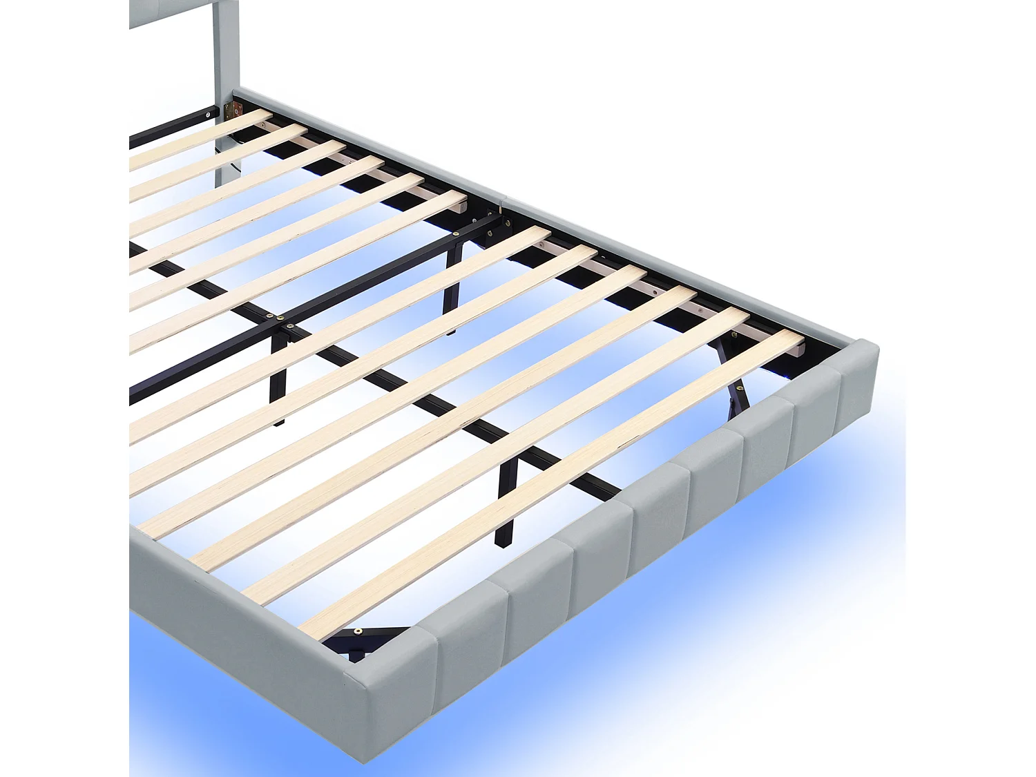 Gestoffeerd bed 160 x 200 cm met hoofdbord - linnen stof - LED's - lattenbodem - grijs