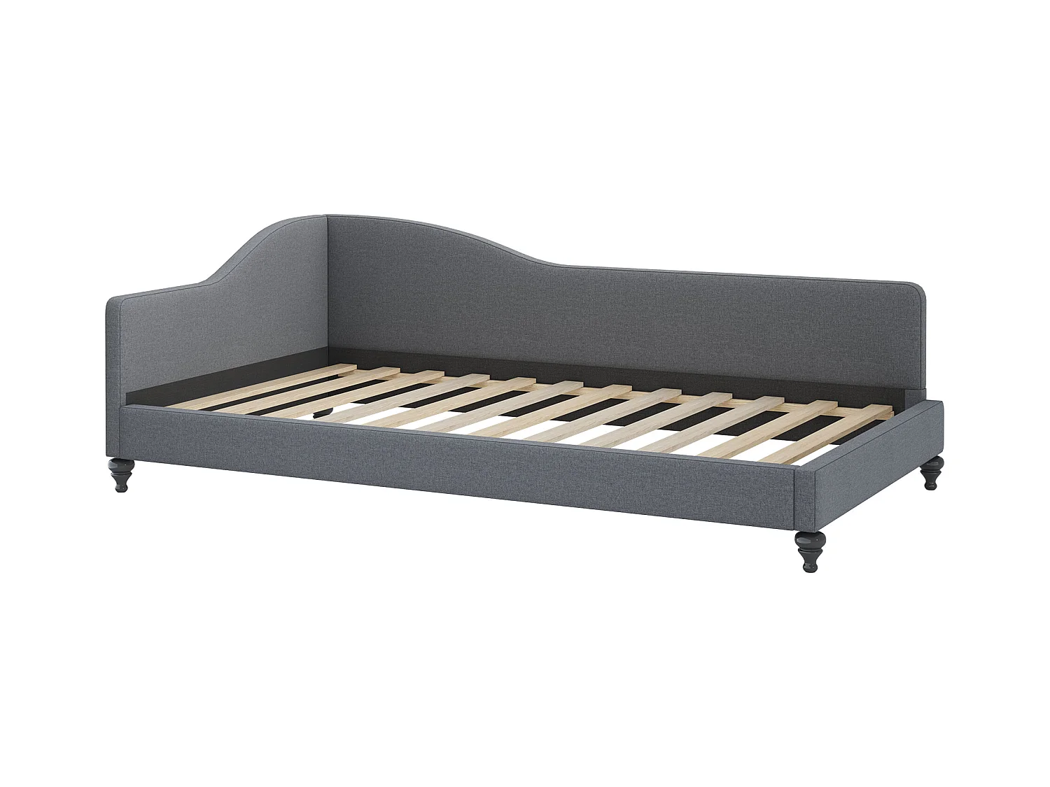 Gestoffeerd bed 90 x 200 cm met hoofdbord, slaapbank - Linnen stof - Lattenbodem - Grijs (zonder matras)