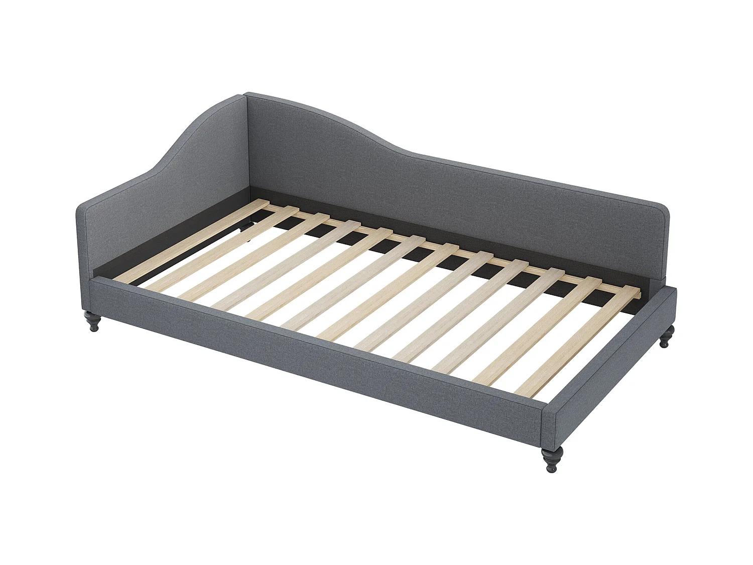 Gestoffeerd bed 90 x 200 cm met hoofdbord, slaapbank - Linnen stof - Lattenbodem - Grijs (zonder matras)