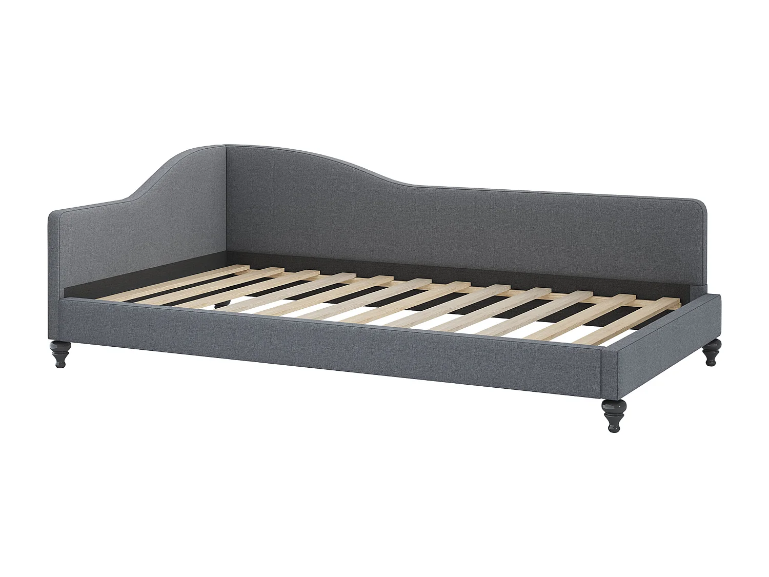Gestoffeerd bed 90 x 200 cm met hoofdbord, slaapbank - Linnen stof - Lattenbodem - Grijs (zonder matras)