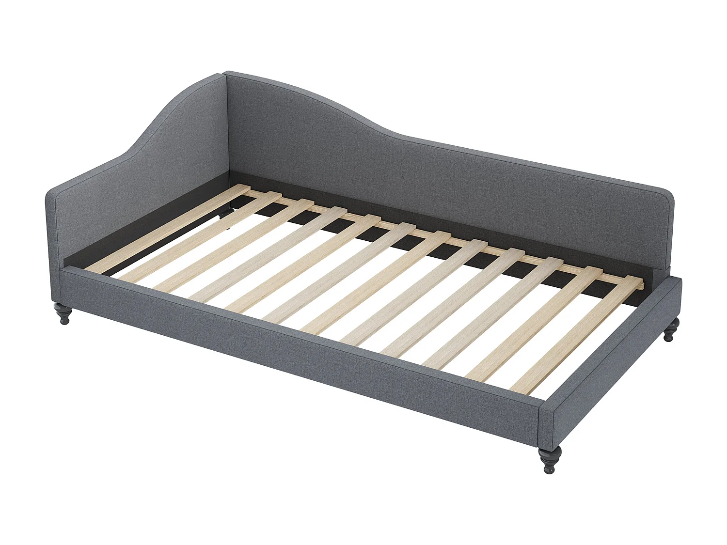Gestoffeerd bed 90 x 200 cm met hoofdbord, slaapbank - Linnen stof - Lattenbodem - Grijs (zonder matras)