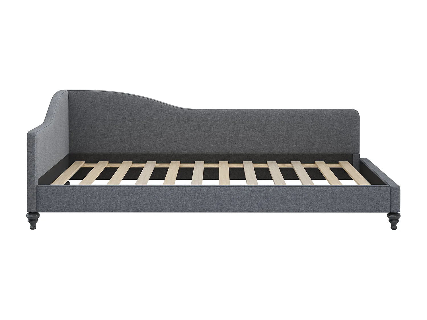 Gestoffeerd bed 90 x 200 cm met hoofdbord, slaapbank - Linnen stof - Lattenbodem - Grijs (zonder matras)