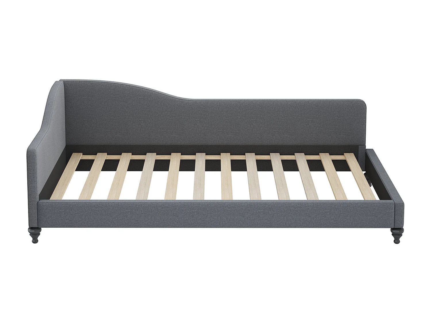 Gestoffeerd bed 90 x 200 cm met hoofdbord, slaapbank - Linnen stof - Lattenbodem - Grijs (zonder matras)