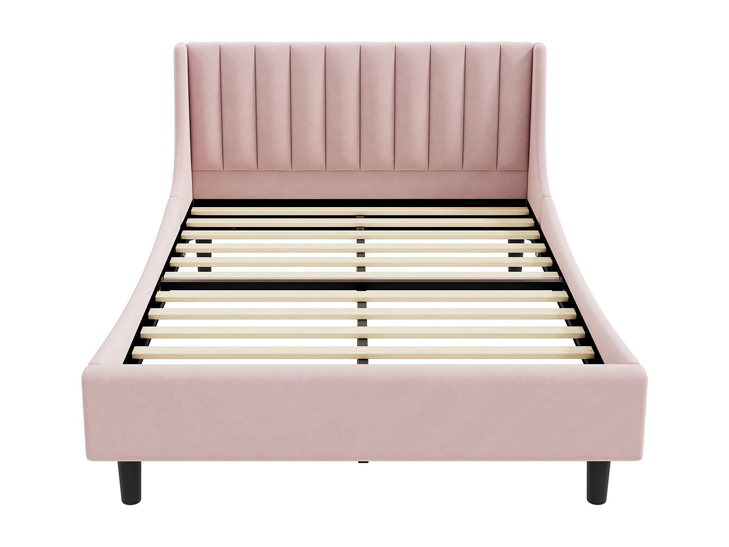 Łóżko tapicerowane 140 x 200 z wezgłowiem - aksamit - stelaż listwowy - różowe (bez materaca)