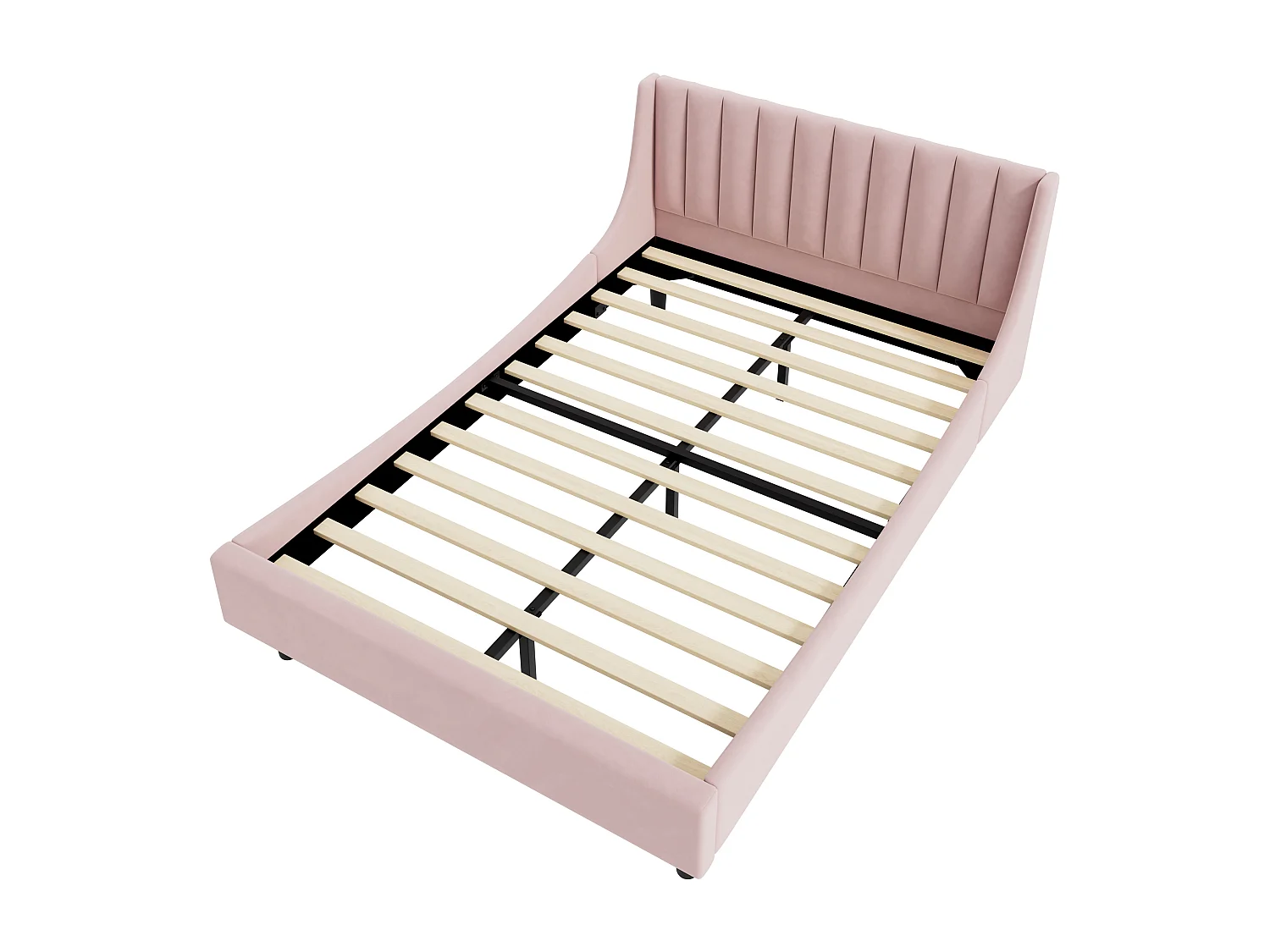 Łóżko tapicerowane 140 x 200 z wezgłowiem - aksamit - stelaż listwowy - różowe (bez materaca)