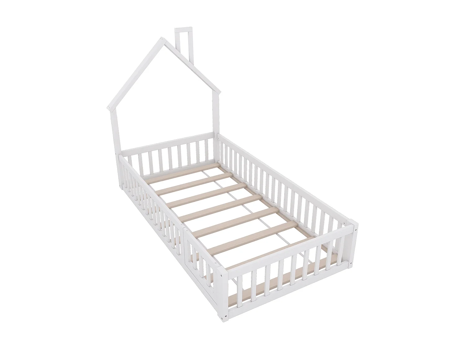 Lit enfant 90 x 200 cm en bois de pin avec barrières de protection et porte, sommier à lattes inclus, blanc