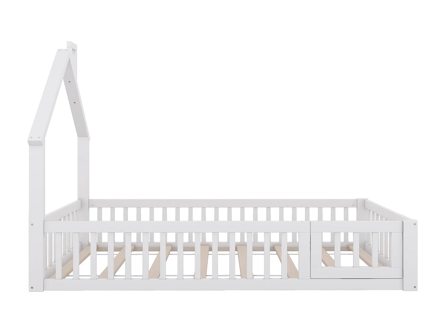 Letto per bambini 90 x 200 cm in legno di pino con sponde di sicurezza e porta, rete a doghe inclusa, bianco