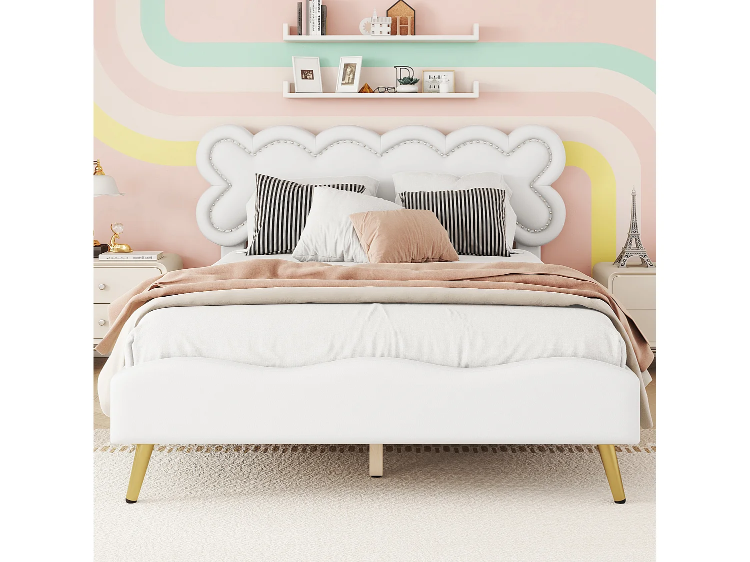 Gestoffeerd bed 140 x 200 cm met hoofdbord - PU-leer - lattenbodem - wit