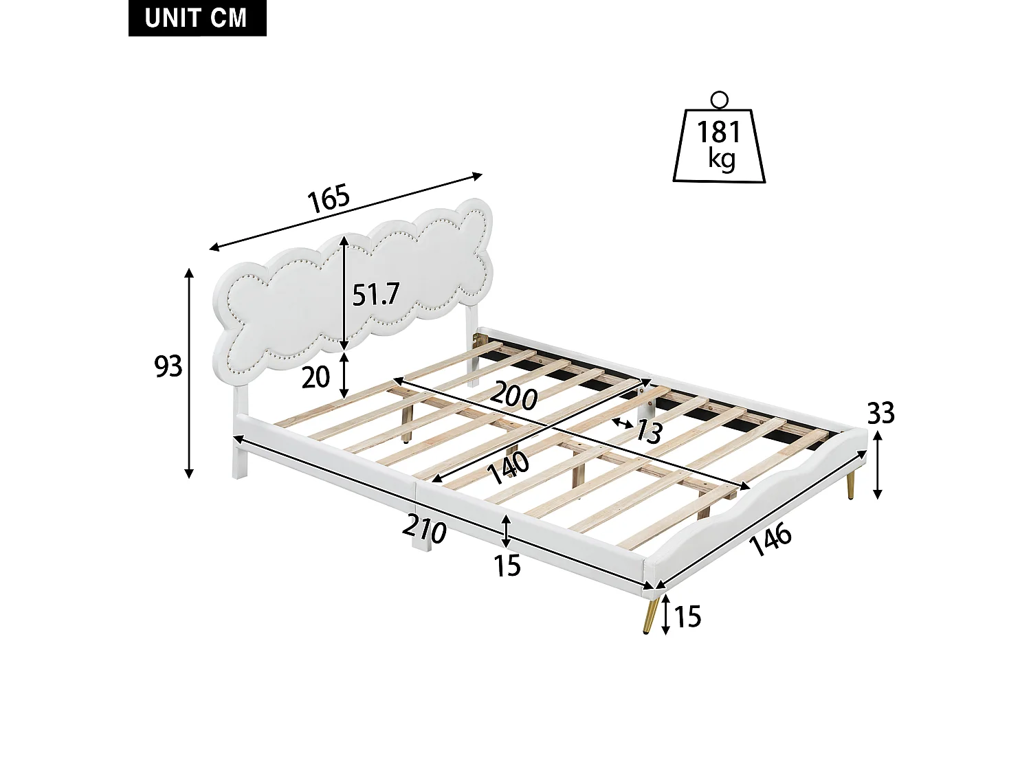 Gestoffeerd bed 140 x 200 cm met hoofdbord - PU-leer - lattenbodem - wit
