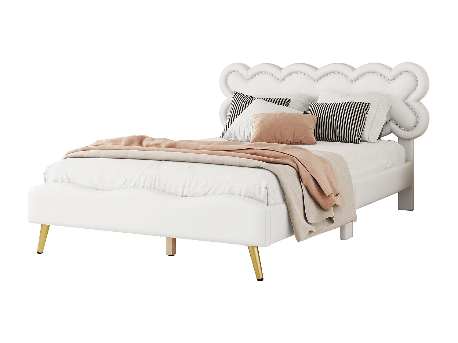 Gestoffeerd bed 140 x 200 cm met hoofdbord - PU-leer - lattenbodem - wit