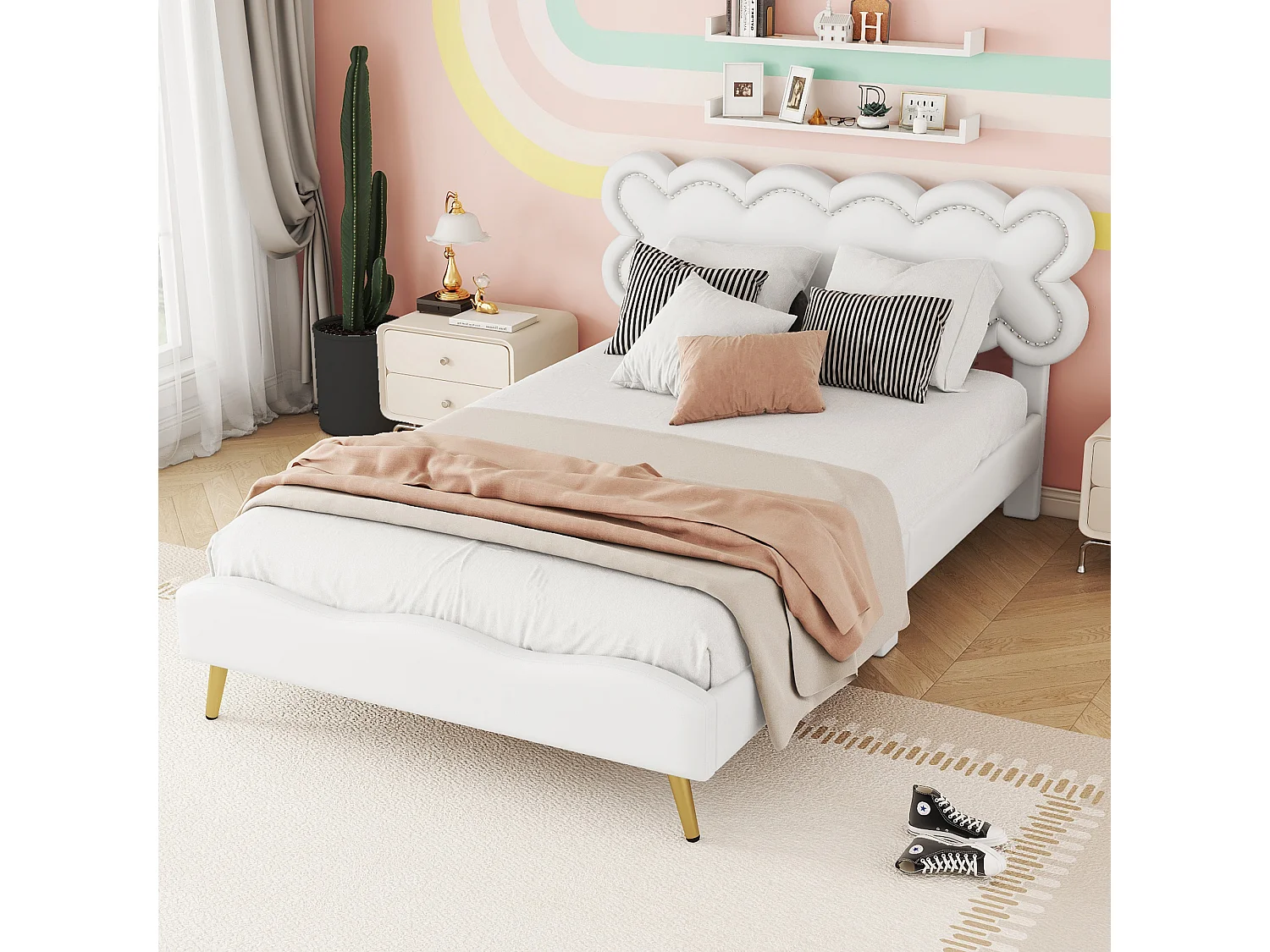 Gestoffeerd bed 140 x 200 cm met hoofdbord - PU-leer - lattenbodem - wit