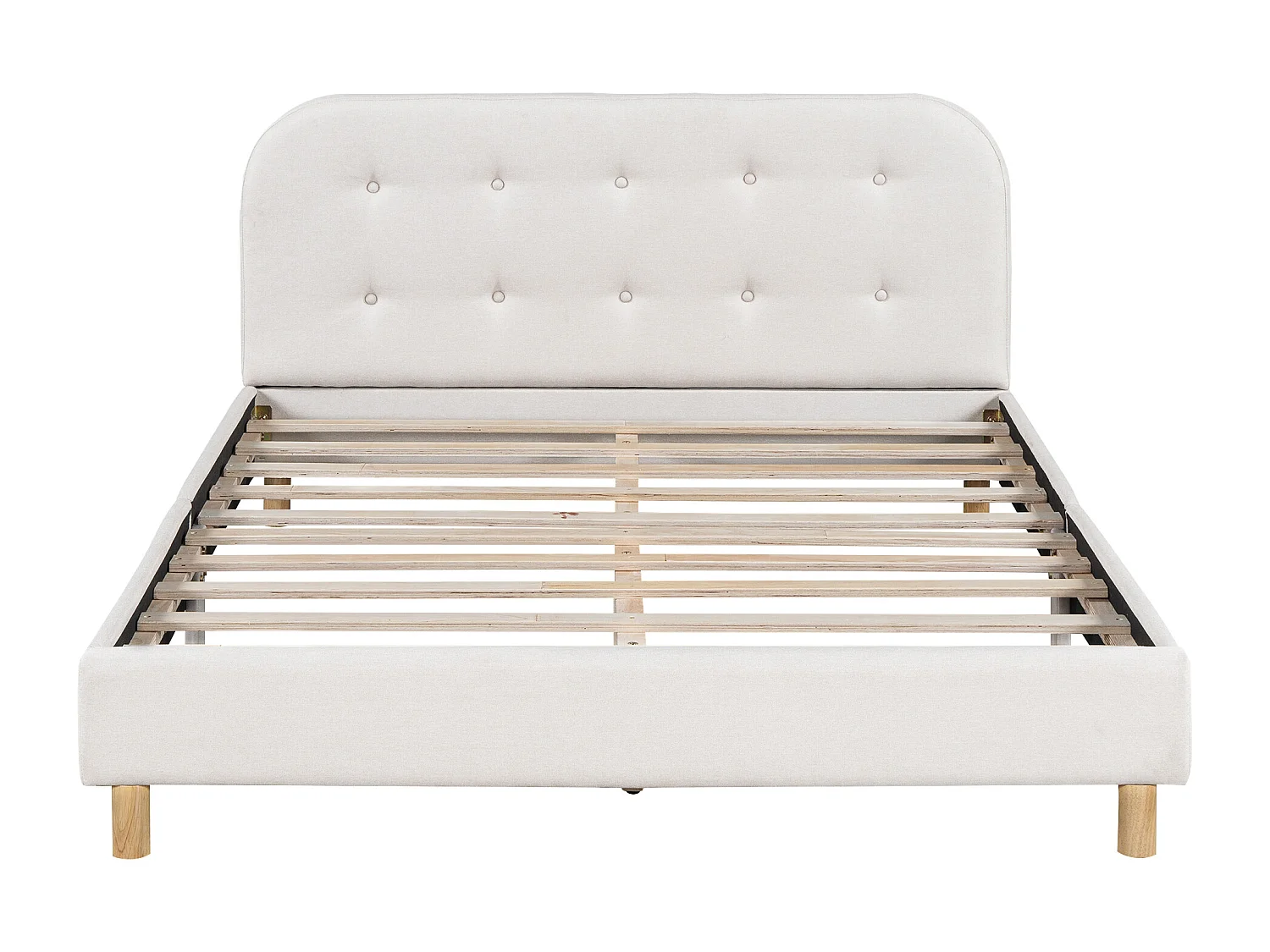Lit capitonné 140 x 200 cm avec tête de lit - Tissu en lin - Sommier à lattes - Beige (sans matelas)