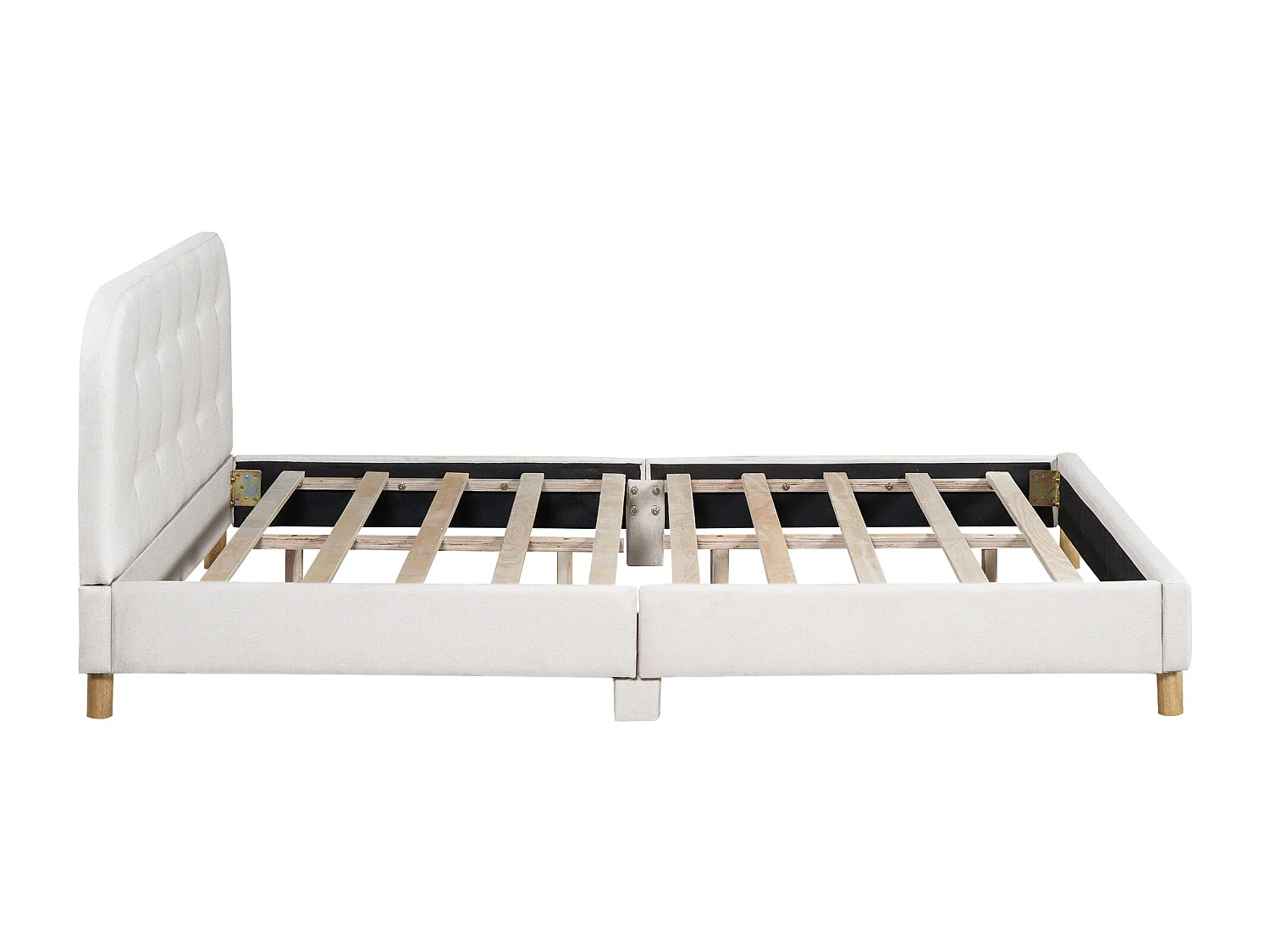 Lit capitonné 140 x 200 cm avec tête de lit - Tissu en lin - Sommier à lattes - Beige (sans matelas)