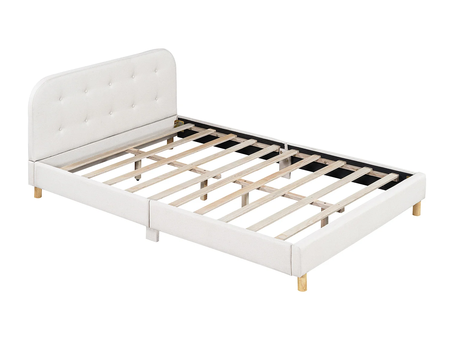 Lit capitonné 140 x 200 cm avec tête de lit - Tissu en lin - Sommier à lattes - Beige (sans matelas)