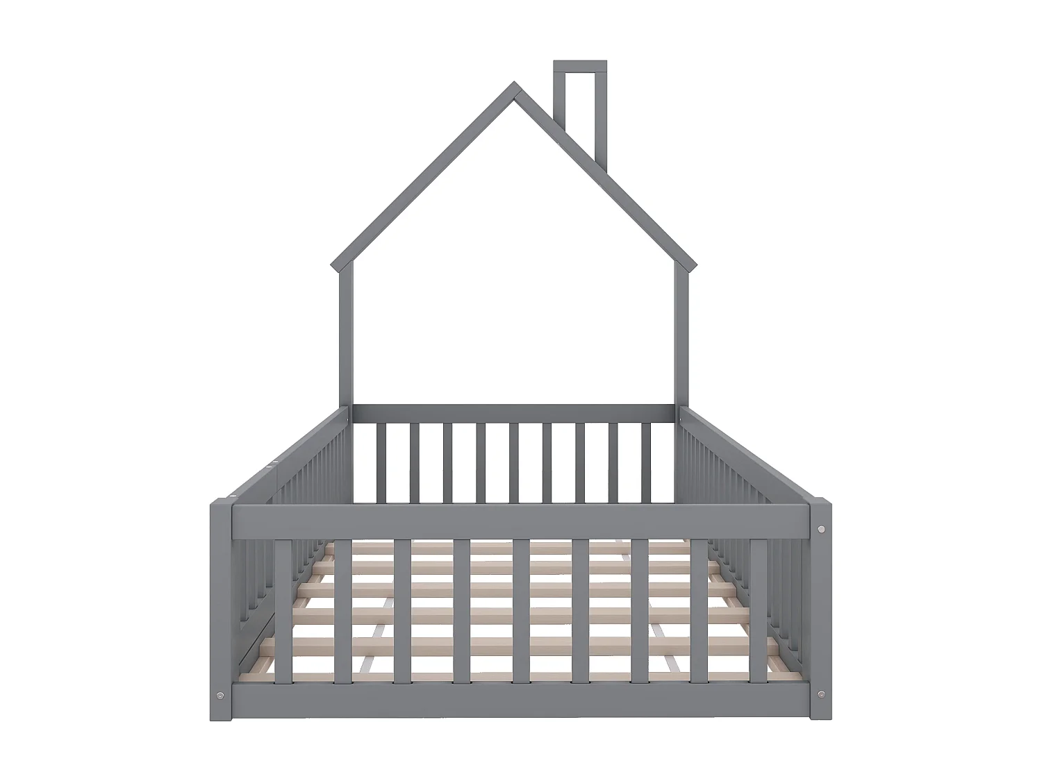 Letto per bambini 90 x 200 cm in legno di pino con sponde di sicurezza e porta, rete a doghe inclusa, grigio